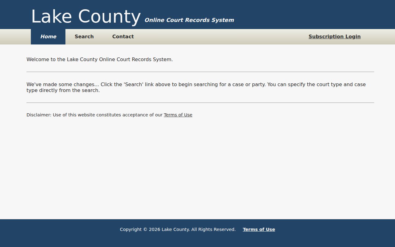 Lake TnCIS public court-record portal entry screen