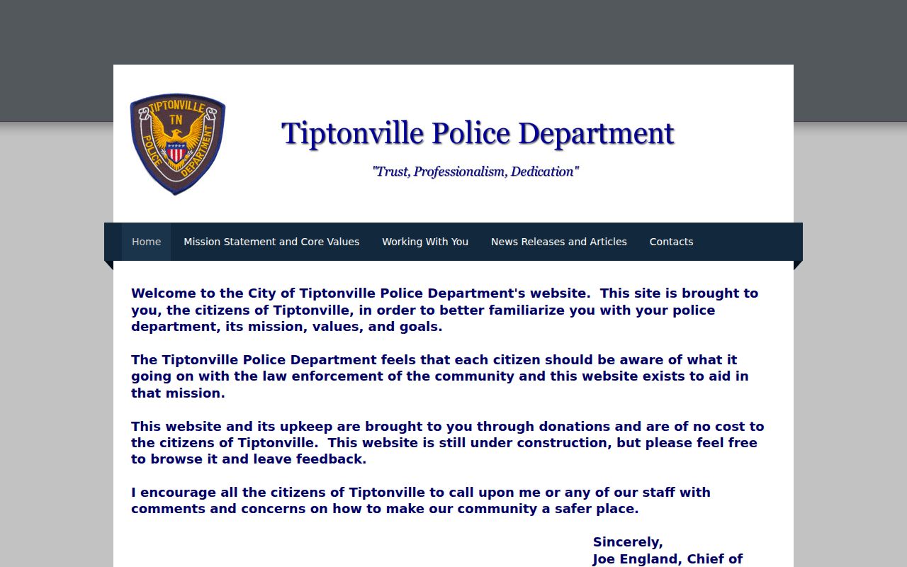 Tiptonville Police Department official civic website