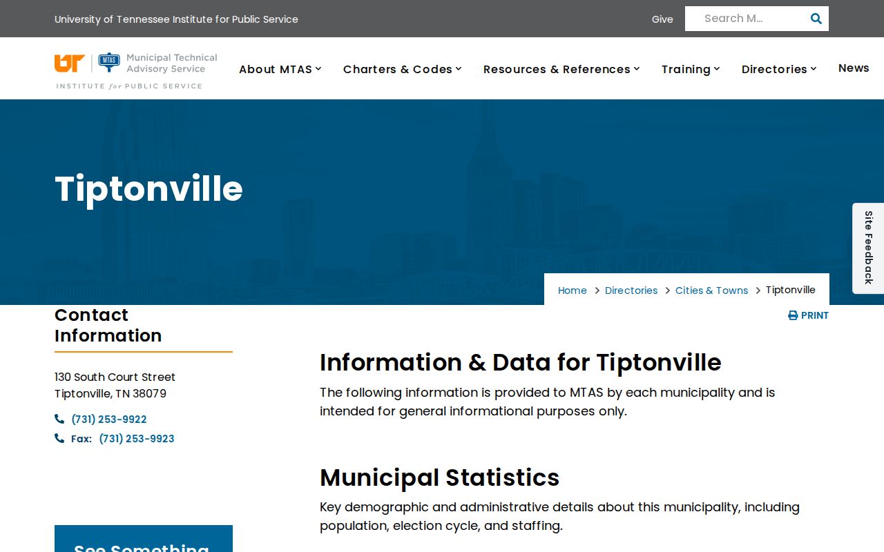 Tiptonville city hall and municipal court directory entry