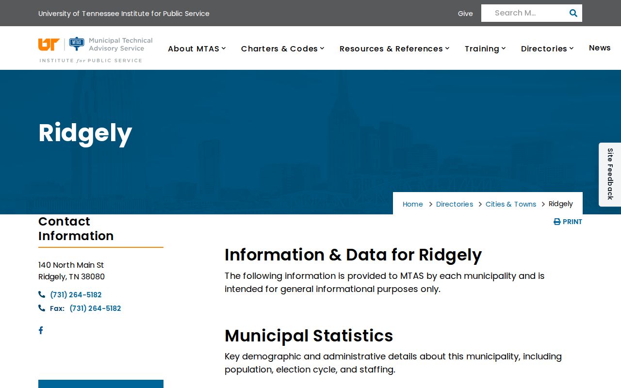 Ridgely town directory and Town Hall information