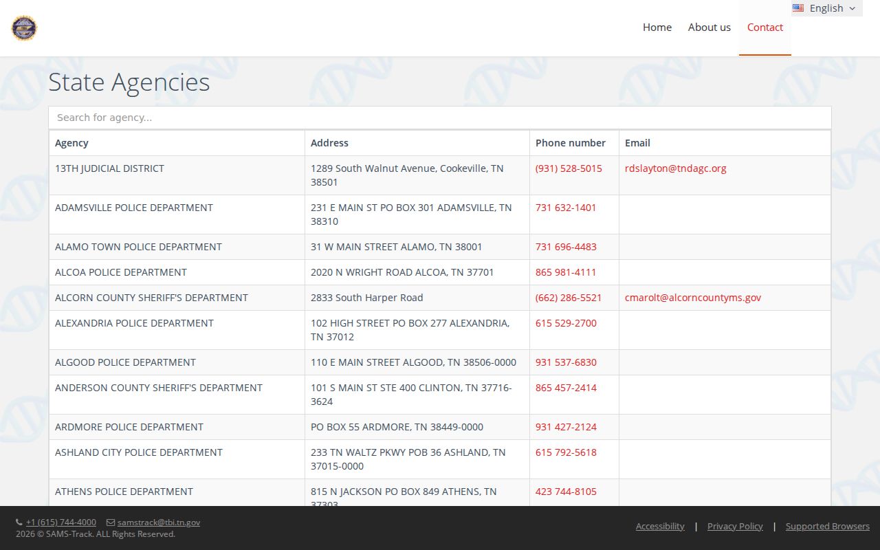 Tennessee agency contact directory used to route public inquiries